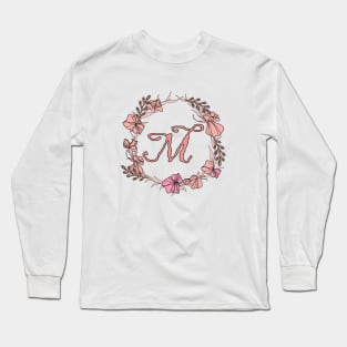 Letter M Rose Pink Initial Monogram - Letter m Long Sleeve T-Shirt